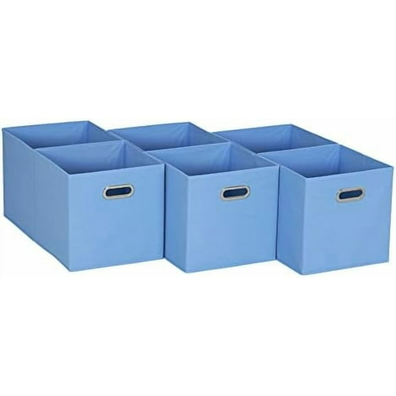 Foldable Fabric Storage Cubes 6-Pack – 11x11x11 Stackable Non-Woven Bins with Chipboard Sides & Grommet Handles – Closet, Shelf, Nursery, or Office Organizer – Carolina Blue