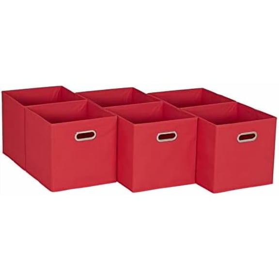 Foldable Fabric Storage Cubes 6-Pack – 11x11x11 Stackable Non-Woven Bins with Chipboard Sides & Grommet Handles – Closet, Shelf, Nursery, or Office Organizer – Regal Red