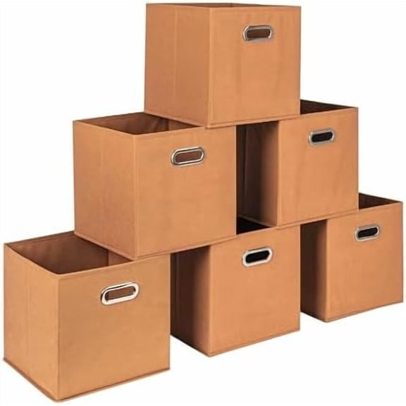 Foldable Fabric Storage Cubes 6-Pack – 11x11x11 Stackable Non-Woven Bins with Chipboard Sides & Grommet Handles – Closet, Shelf, Nursery, or Office Organizer – Terracotta