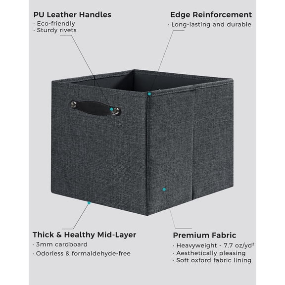 Foldable Fabric Storbcubes 13x15x13 Inch Kallax Cubby With Dual Handles Graphite Gray 4 Pack