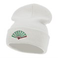 thumbnail image 1 of Foldable Fan Embroidered 12 Inch Long Knitted Beanie - White OSFM, 1 of 5