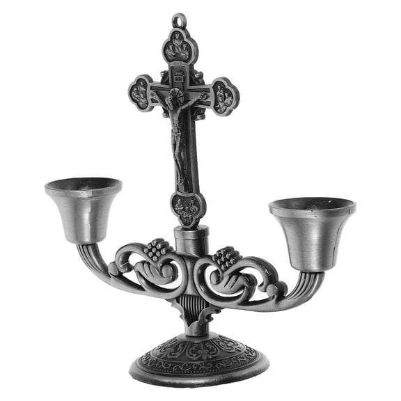 Vintage Silver Cross Candle Holder with Stable Zinc Alloy Base for Candle Use