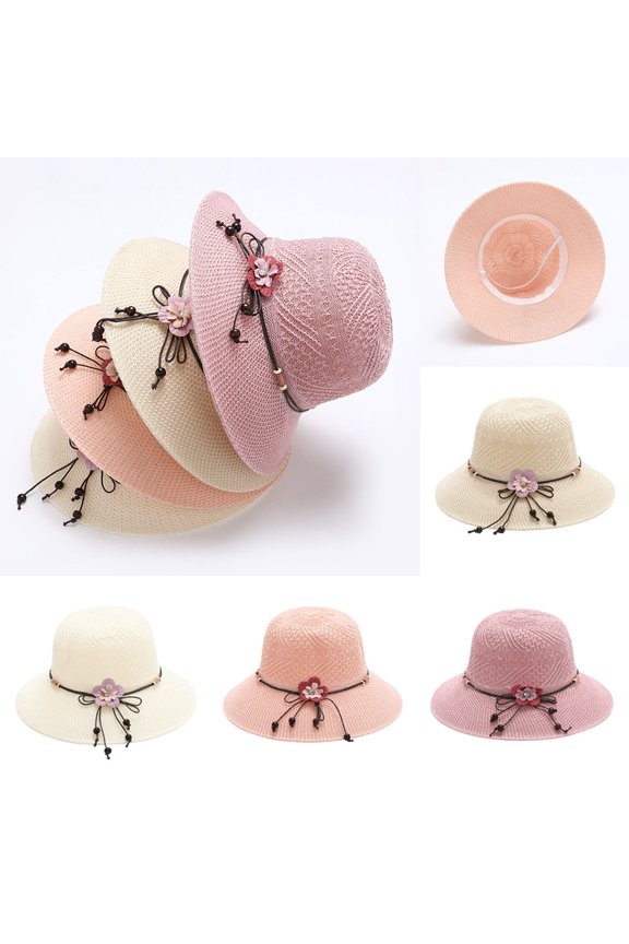 Foldable Fashion Women's Solid Colored Bowknot Bonnet Girls Beach Straw Hat Sun