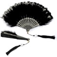 thumbnail image 1 of Foldable Feather Fan Handheld Chinese Vintage Style Hand Held Folding Fans for Party Wedding Dancing Decoration, 1 of 7