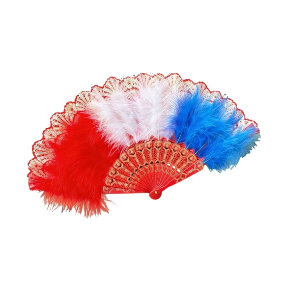 Foldable Feathered Fan Flapper Hand Fan Retro Chinese Hand Held Folding Fan