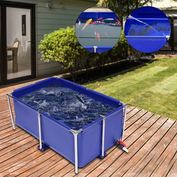 Foldable Canvas Water Container, Blue Cuboid Above Ground Water Pool with Drain Valve, Portable Indoor Outdoor Water Storage Tank for Small Aquatic Pets