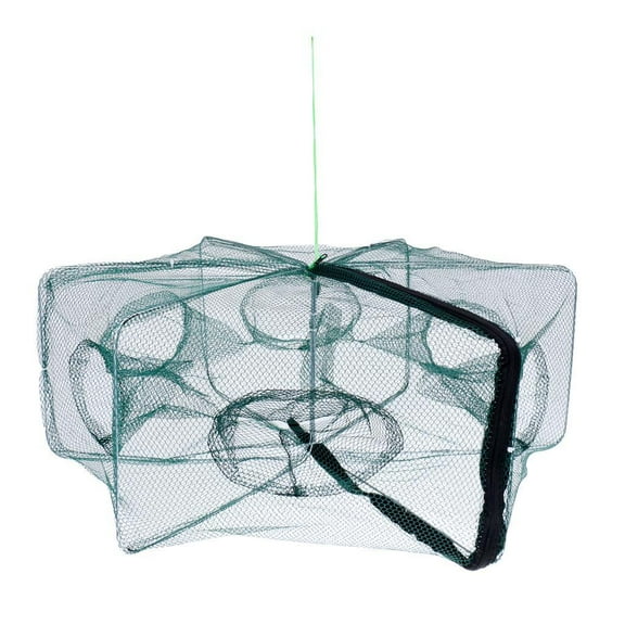 Foldable Fish Crawfish Eels Fishing Cast Dip Cage - Green, 6 Holes