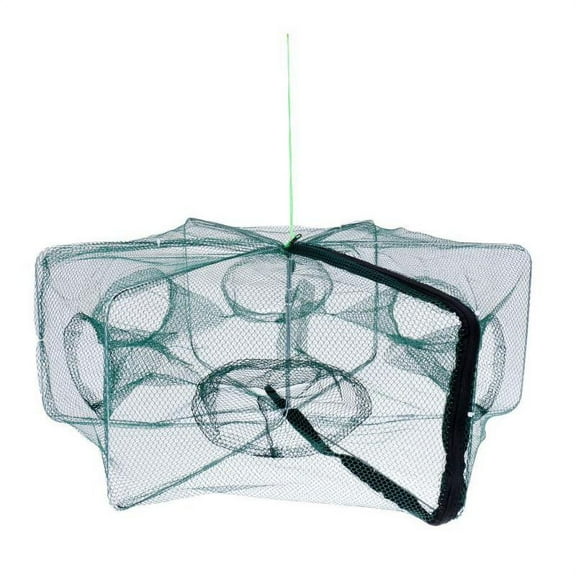 Foldable Fish Crawfish Eels Fishing Cast Dip Mesh Net Cage - Green, 6 Holes