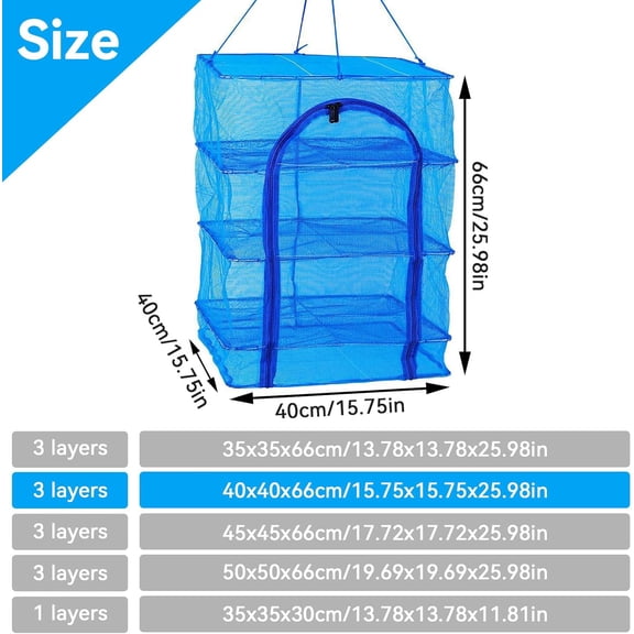 Foldable Fish Drying Net, Collapsible Laundry Rack with Zippers for Hanging Vegetable and Meat Drying Cage