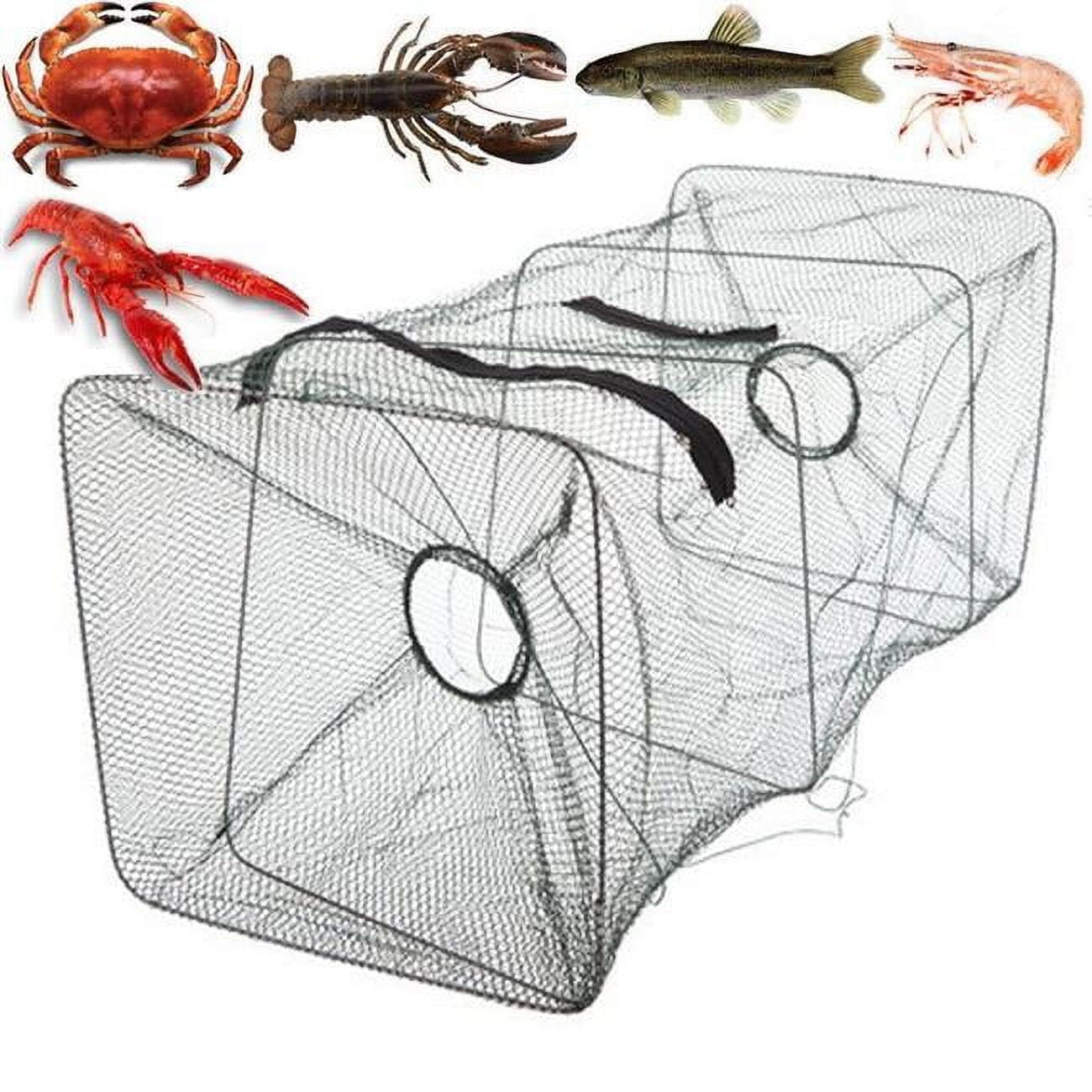 Portable Foldable Fishing Net Trap for Kids, 2 Pack Small Size Folded Crab  Cast Dip Bait Cage with Large Entrance for Smelt, Crab, and Shrimp