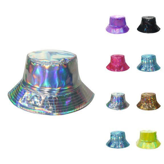 Foldable Fisherman Bucket Hat - Packable Quick Dry Sun Hat Travel Hop Street Gold And Silver Basin Hat For Men And Women Stage Performance Metal PU Fisherman Hat