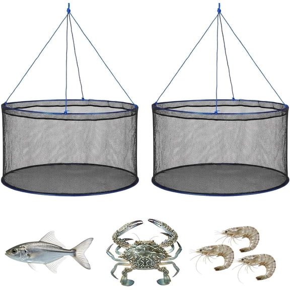 Foldable Fishing Net, Landing Fishing Pier Nets, Portable Drop Net for Pulling up Fish, Durable and Fish-Friendly, with Rope and Storage Bag, for Minnows, Crawfish, Shrimp, Crab