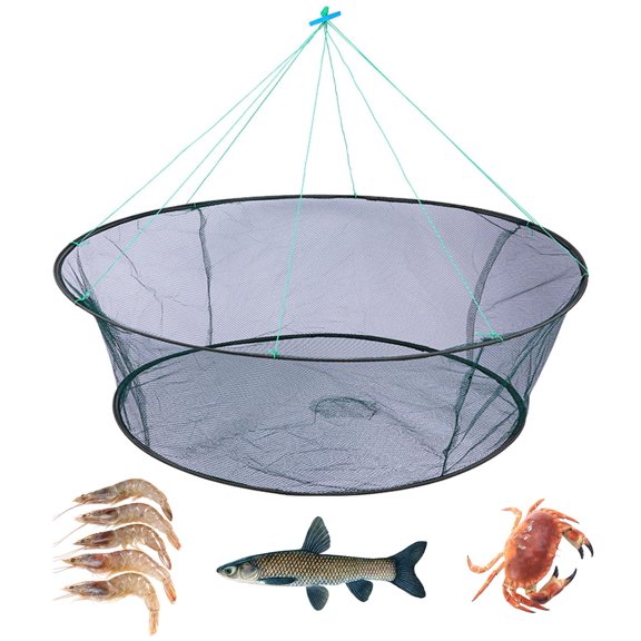 Foldable Fishing Net, Nylon Minnow Trap Crab Trap Crab Net, Drop Net for Pier Fishing, Drop Nets for Pulling Up Fish with Rope, Portable Bridge Fishing Nets for Minnows Crawfish Shrimp