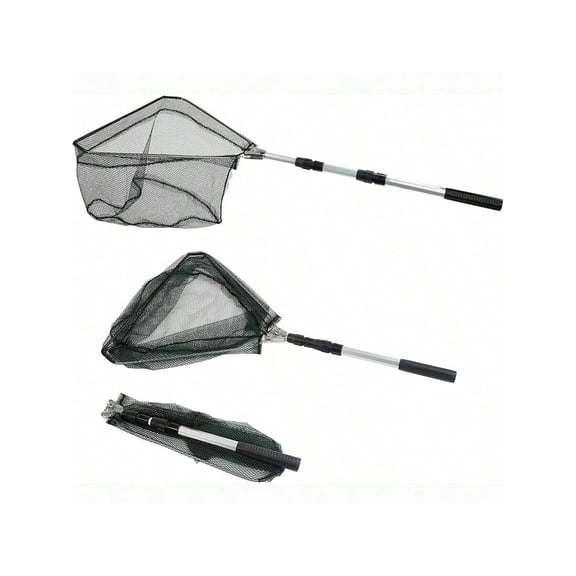 Foldable Fishing Net, Telescoping Landing Net with Aluminum Pole, Lightweight Portable Fish Net for Freshwater Saltwater, Catch and Release
