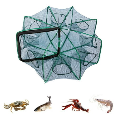 Foldable Fishing Trap - 8-Sided Fish Net Cage with 8-Knot Mesh for Efficient Catching of Fish,Shrimp,Crawfish,and Crab - Portable and Durable Fishing Kit for Freshwater and Saltwater Use(L)