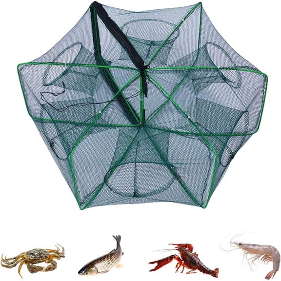 Foldable Fishing Trap Net Collapsible Nylon Trap Portable Fishing Net For Fish Crawfish Crabs(Green1-25X60Cm)