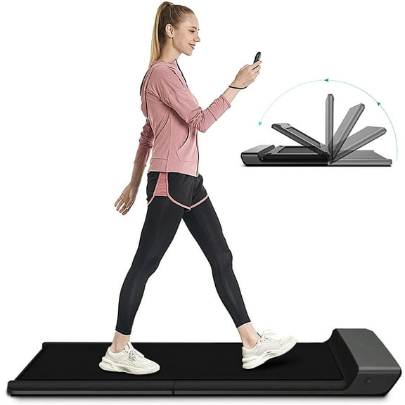 Foldable Fitness Treadmill for Home, Under Desk Treadmill Walking Pad Treadmill with LED Display, Slim & Portable Exercise Jogging Treadmill with Remote, 0-3.72mile/H, Installation-Free, Black, SS1066