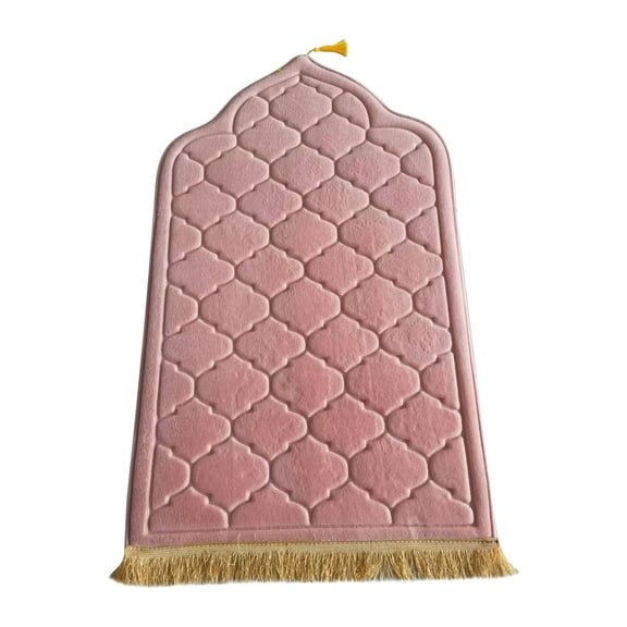 Foldable Flannel Prayer Mat with Non-Slip Backing, Soft Thick Embossed Carpet for Home, Office, and Travel,Pink