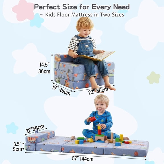 Foldable Floor Mattress for Kids - Glow in The Dark Toddler Nap Mat with Storage Bag, Portable Toddler Floor Nap for Travel, Daycare, Camping, RV, Playroom, Vehicles