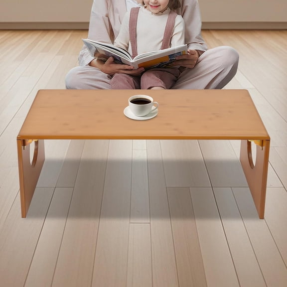 Foldable Floor Standing Table Bamboo Folding Coffee Table with No Assembly Low Portable Table Meditation and Tea Table for Living Room/Home Office Easy Storage