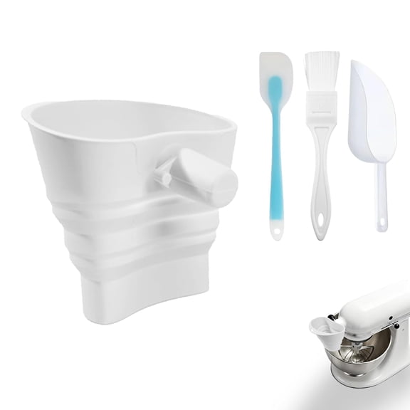 Foldable Flour Funnel Set for KitchenAid Ksm150 5-Quart Stand Mixers - Silicone Leak-Proof Stand Mixer Attachment Set Includes Baking Brush, Scoop, Spatula for Baking Flour and Egg Mixture Pouring
