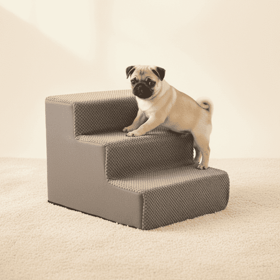 EDX 3-Step 13'' Tall Dog Stairs, Right-Angle Design, Non-Slip Foam Core, Easy Clean, Indoor & Outdoor Use for High Beds & Sofas