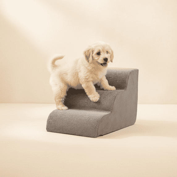 EDX 3-Step 13'' Tall Dog Stairs, Rounded-Corner Design, Non-Slip Foam Core, Easy Clean, Indoor & Outdoor Use for High Beds & Sofas
