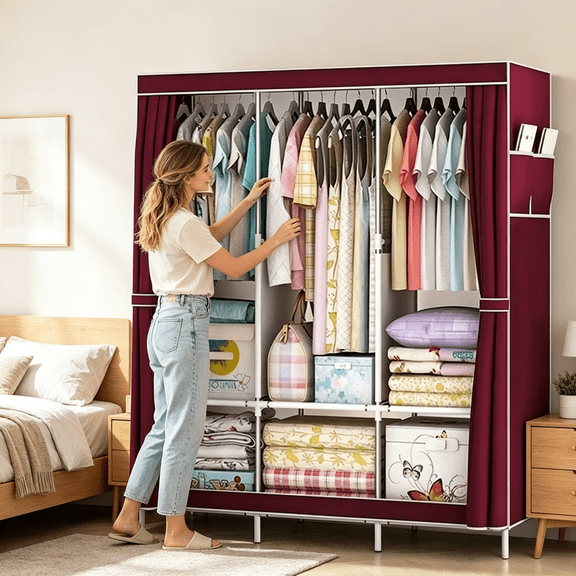 portable wardrobe closet hanging rack,Clothing Rack for Hanging Clothes clothes drying racks 4 Tiers Portable Closet Rack with 4 Hooks & 2 Hanging Rods
