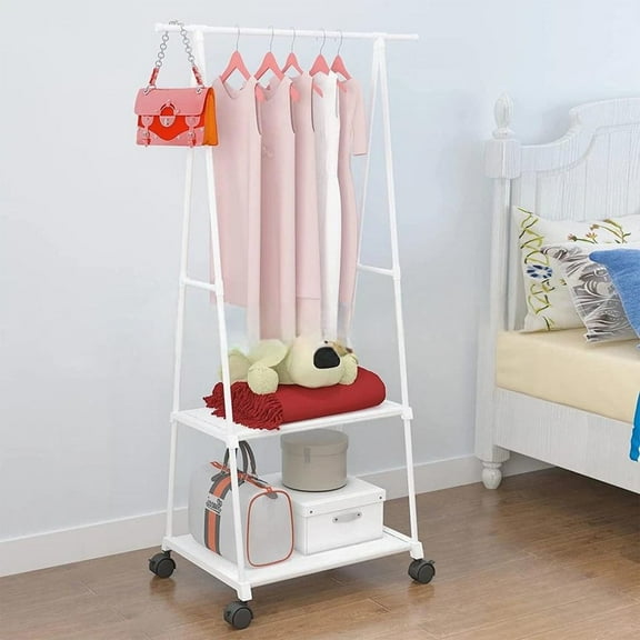 Clothes Rack on Wheels,Triangle Coat Rack, Rolling Garment Rack, 2 Tier Rolling Clothes Rack, Coat Hanging Rack for Shoes,Clothing,bag Portable Garment Laundry Rack For girls