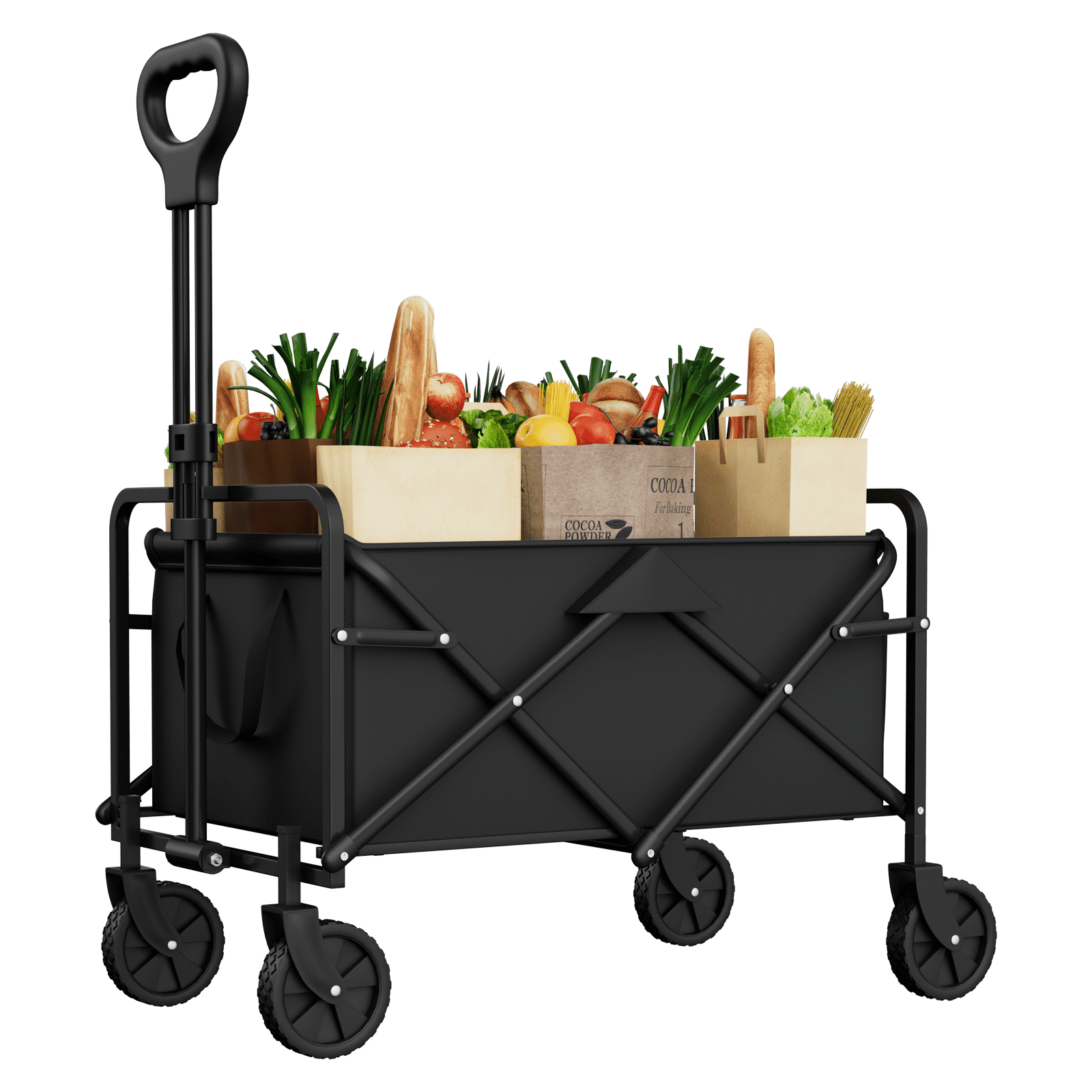 Foldable Folding Pushchair Cart with 2 Drink Holders for Camping and Picnicking Black