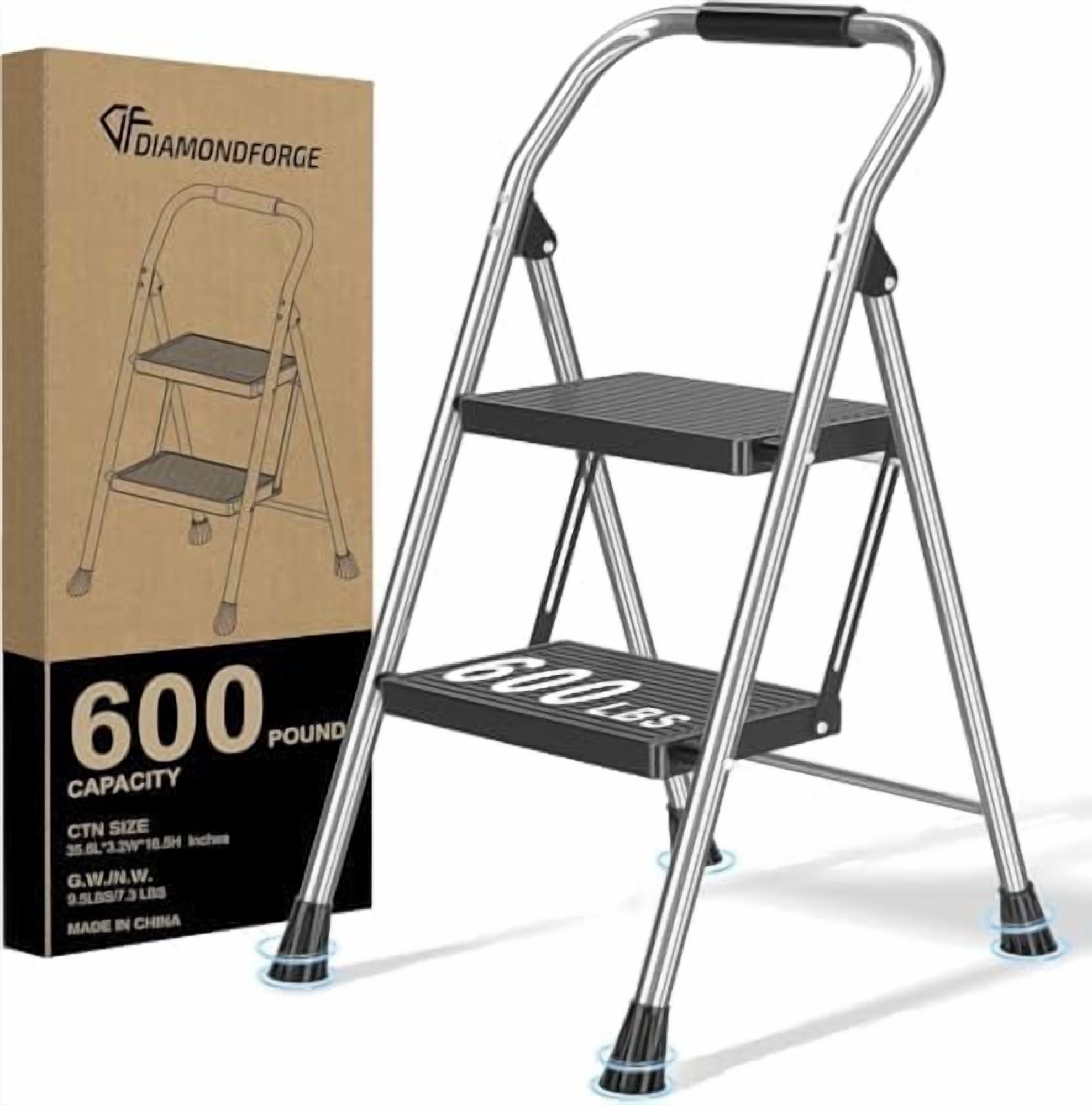 Foldable Folding Stool Step Ladder - 2 Stepping Tall Heavy Duty ...