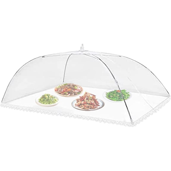 Foldable Food Net Tent, Pop Up Mesh Table Cover Dome, White Food Protector Screen for Outdoor BBQ, Picnic, Garden and Party Use
