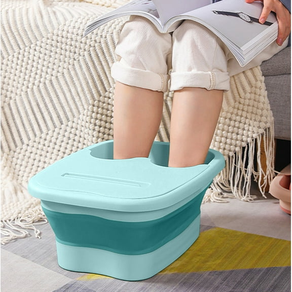 Foldable Foot Bath Spa Bucket with Massage Acupoints & Phone Storage Lid - Portable 15L Foot Soaker Tub for Home Travel | 40x32x17cm (Green/Pink/White) - Includes Handle & Non-Slip Base