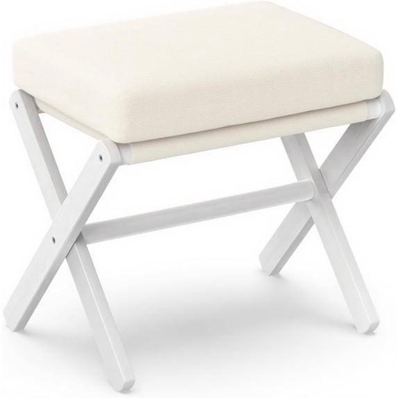 Foldable Foot Stool Ottoman, Modern Foot Rest with Bamboo X Legs & Thick Foam Cushion, Folding Foot Stools Small Padded for Bedroom Living Room, Makeup Vanity Stool Chair
