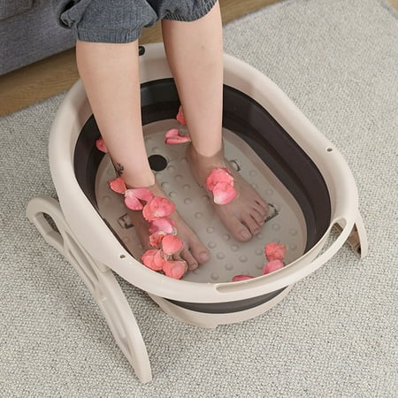 Foldable Footbath Basin Hanging Hole Design, Foot Soaking Bucket Folding Foot Tub for /Soaking /Foot Relaxation - Khaki