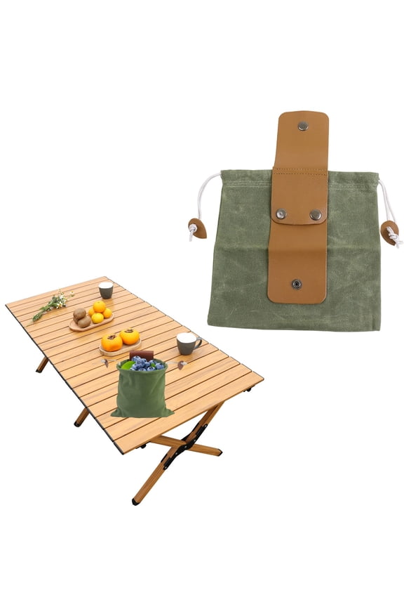 Foldable Foraging Bag Waxed Canvas Leather Mushroom Picking Basket Outdoor Hiking Camping Grocery Storage Pouch Travel Tool Bag