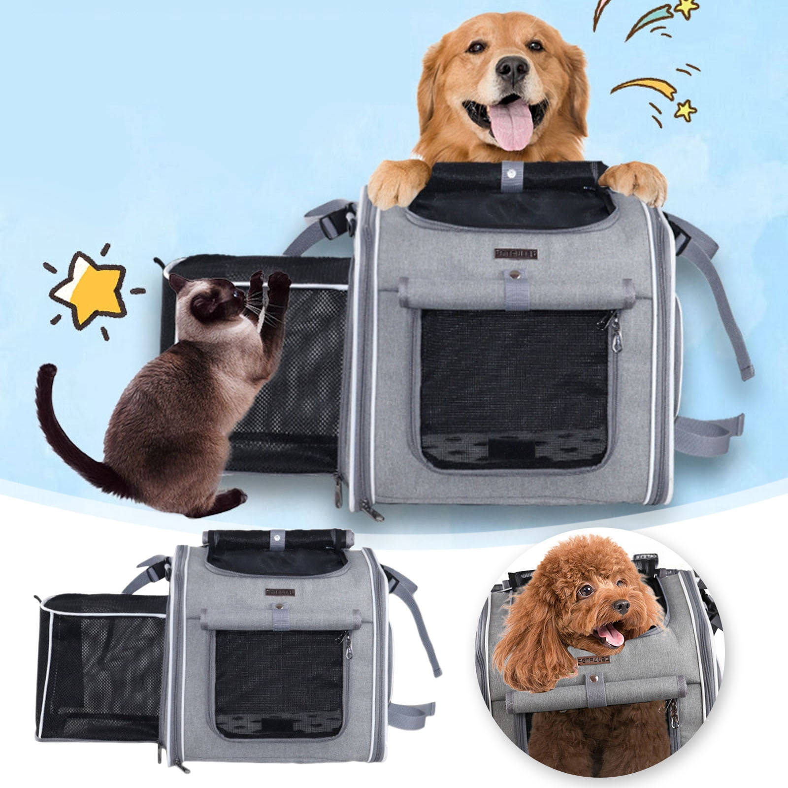 Foldable Front Bike Pet Backpack for Dogs 4 In 1 Convertible Shoulder Bag Car Seat with Cushion Reflective Strips Lightweight Durable Design for Small Travel Outdoor Adventures