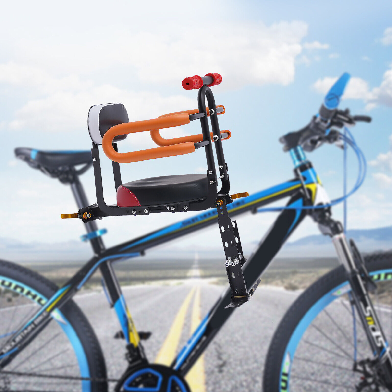 Foldable Front Mounted Child Bike Seat Kids Bicycle Front Seat Chair with Guardrail, Baby Child
