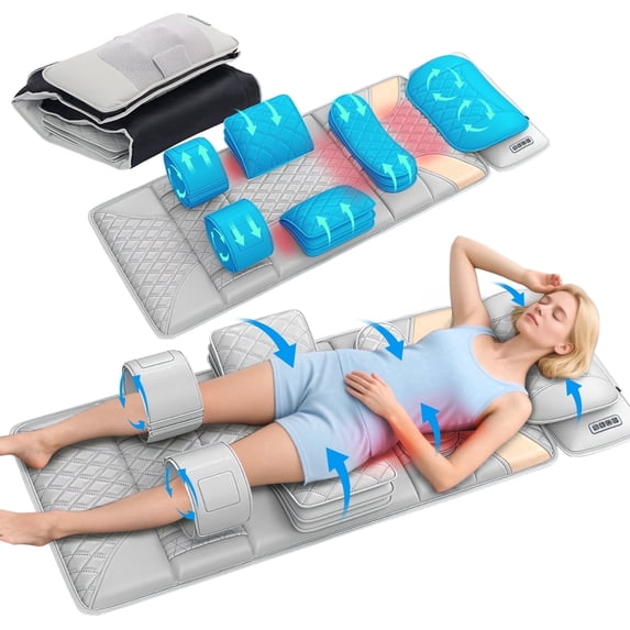 Removable Mat Foldable Full Body Massage Mat with Heat & Timer & Remote & Airbag, 4 ...