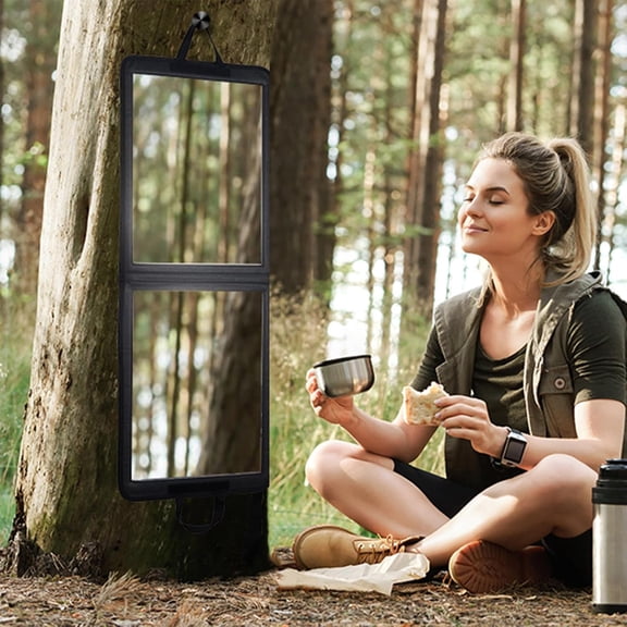 Foldable Full Length Dance Mirror, Black With Black Trim, 33" Portable Shatterproof Hanging Folding Travel