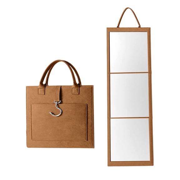 Foldable Full Length Mirror, 108cm Portable Hanging Mirror for Dorm, Tri-fold Acrylic Mirror with Felt Cover, Lightweight Standing Mirror for Travel Camping RV