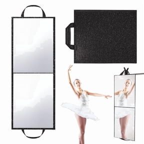 Foldable Full Length Mirror, Hanging Wall Mirror Portable Travel Mirror with Handle for Dance Home Bedroom Wardrobe Stage Makeup Checks Camping Outdoor Use (32.2" L x 12.5" W, Bi-Fold)