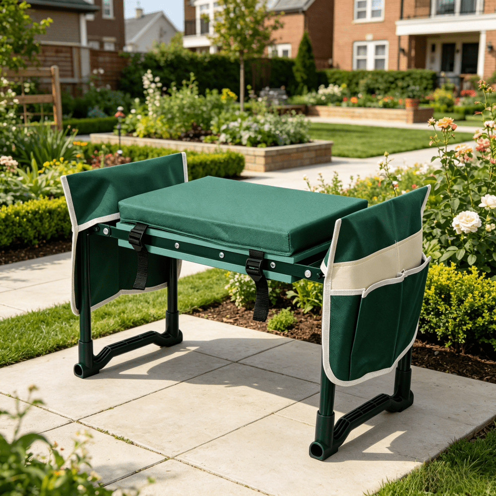 Foldable Garden Kneeler and Seat Heavy Duty 330LBS Capacity Gardening Stool with 3 Detachable Tool Pouches EVA Foam Pad 10In Wide Cushion No Assembly Required Outdoor Yard Patio Senior Kneeling Bench