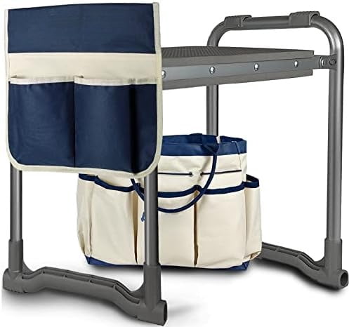 Foldable Garden Kneeler Seat Heavy Duty [Upgraded Widened Thick Kneeling Pad] Garden Stool with Large Garden Tool Bags with Pockets - Portable Garden Bench Gardening Gifts for Parents K3-Blue