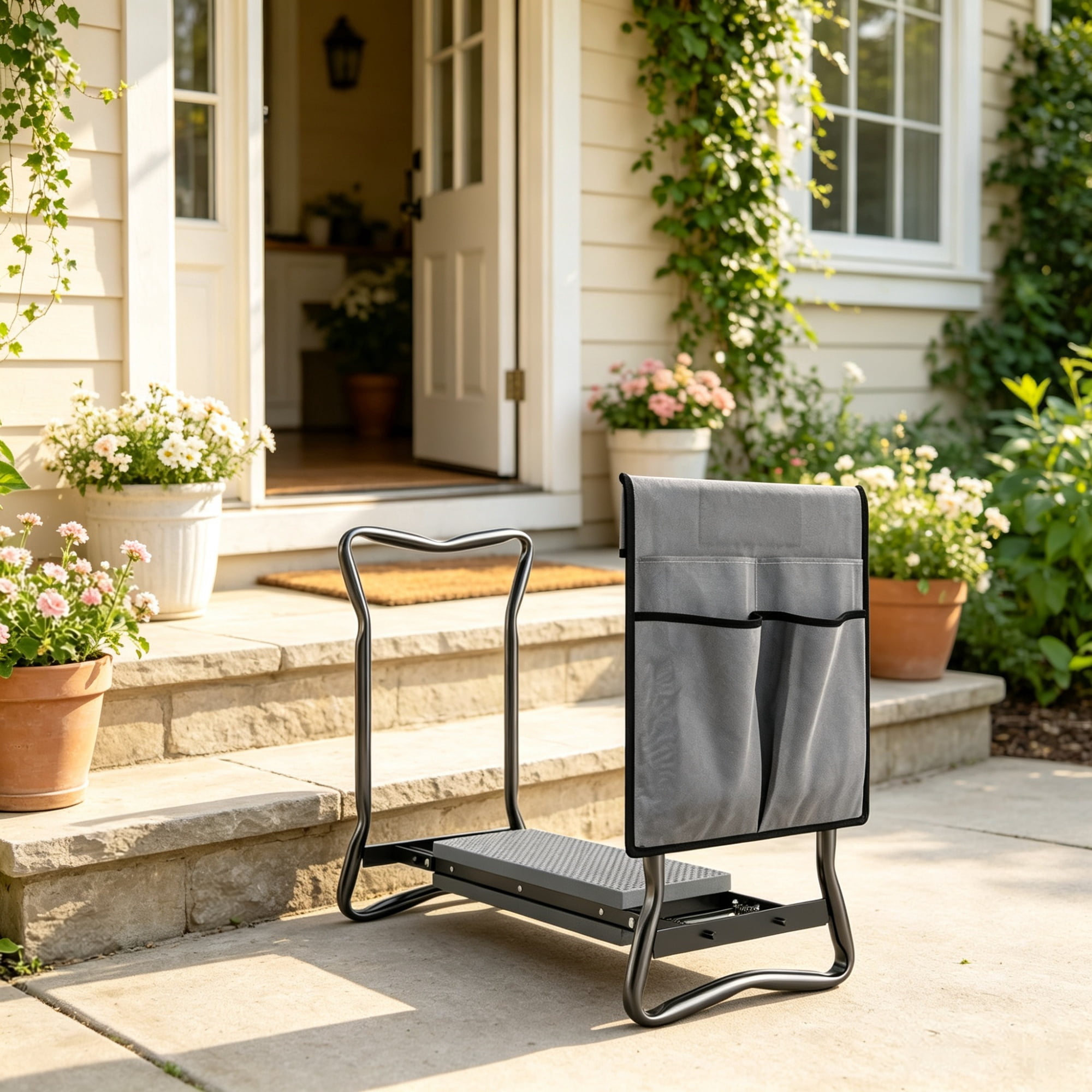 Foldable Garden Kneeler and Seat, Heavy Duty 2-in-1 Stool with EVA Pad and Detachable Tool Pouch, Gray