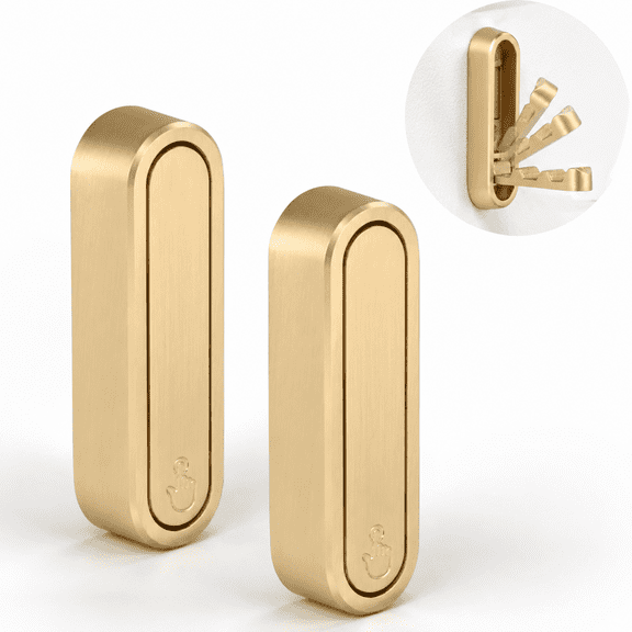 Foldable Gold Wall Hooks Heavy Duty, 2 Pack Wall Mounted Coat Hooks for Bathroom Entryway Kitchen - 90 Hiding Design for Hanging Towels, Robes, Bags, Hats, Keys, Up to 40 lbs