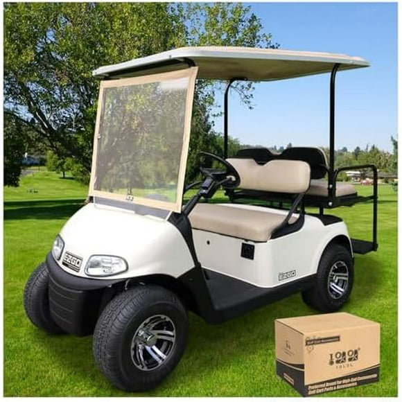Foldable Golf Cart Windshield Film for EZGO RXV, Clear Portable Removable Plastic Windshield (Beige)