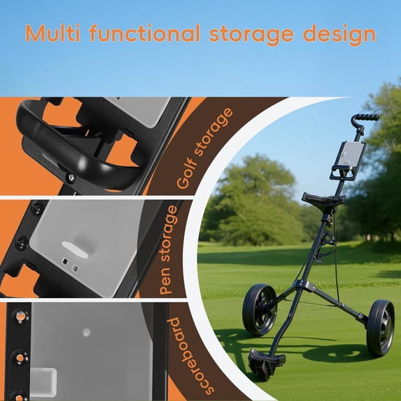 Foldable Golf Push Cart Lightweight Design Under 3kg Portable Folding Two-Wheel Lever Principle Easy Steering Wear-Resistant PP Wheels with EVA Shock Absorption Metal Frame Rustproof Waterproof