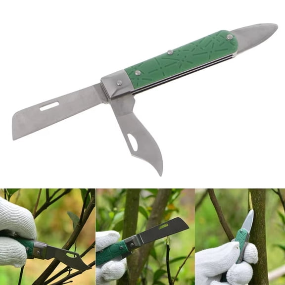 Foldable Grafting Knife, 3-In-1 Stainless Steel Nursery Budding Tool, Garden Pruning Cutter (7 In Long) for Orchard and Tree Maintenance
