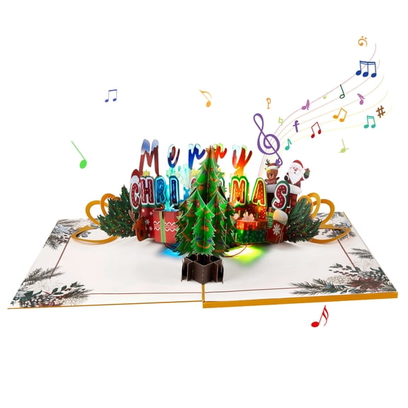 Foldable Greeting Card with Envelope 3D Christmas Tree Card with Musical and Glowing Lights Festival Postcard